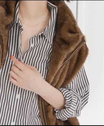 Spick & Span 50 코튼 오버 셔츠 브라운 스트라이프