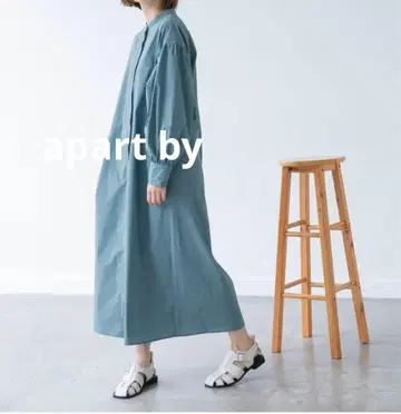 아파트 바이 로리즈 스탠드 카라 셔츠 원피스 블루그린 F