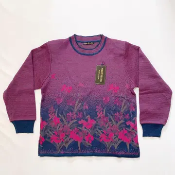 새상품 pursuit de ideal elegance 꽃 패턴 니트 퍼플