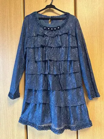 잉게보그 네이비 프릴 레이스 튜닉 긴팔