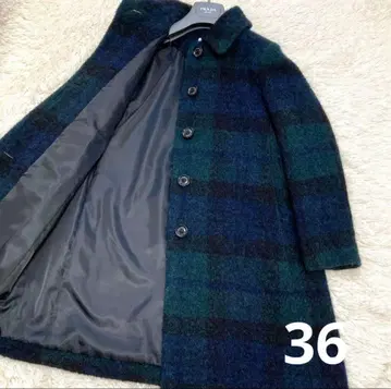 매킨토시 울 다크 그린 네이비 체크 롱 코트