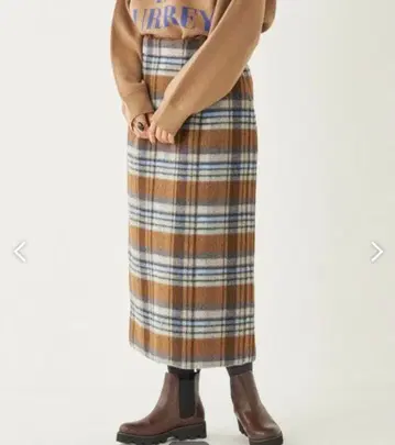 샤기 체크 타이트 스커트