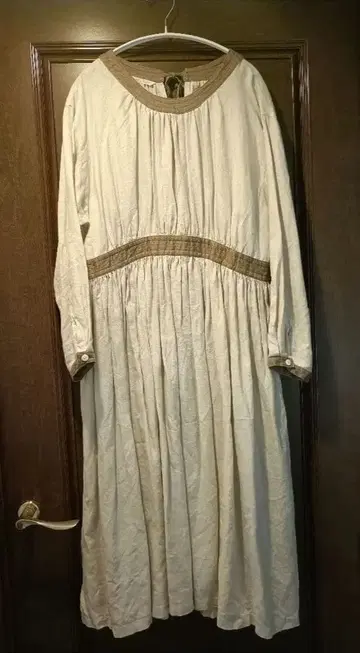 핸드메이드 작가 린넨 원피스 개더 그레이 베이지 절개