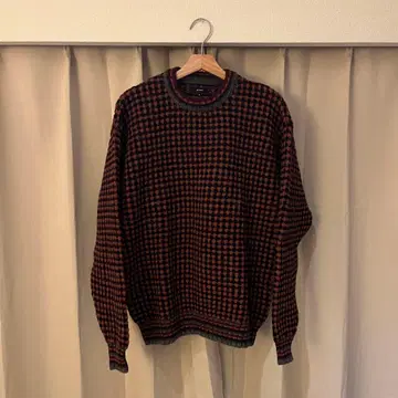 BEAMS M 체크 무늬 니트 스웨터