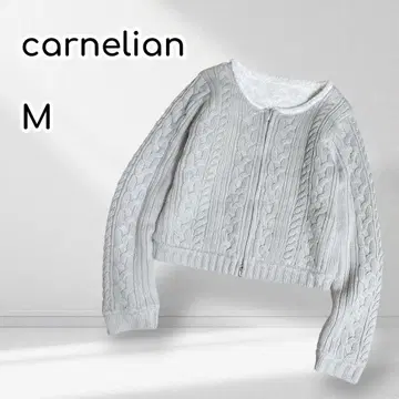 carnelian 노카라 니트 가디건 울 혼방 보아 안감 더블 지퍼