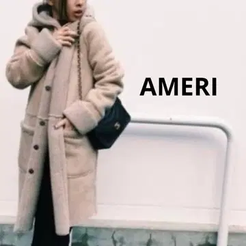 AMERI 아메리 후드 부착 베이지 무스탕 코트 아우터