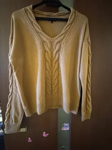 Theory 케이블 짜임 오픈 V넥 스웨터 울 캐시미어 혼방 빅 S