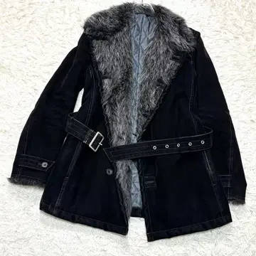 y2k 토네이도 마트 퍼 벨로아 트렌치코트 벨트 L 사이즈.