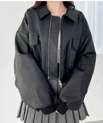 Heather 인조 가죽 WZIP 숏 블루종 자켓 아우터