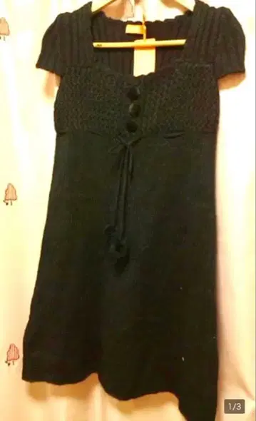 새상품 폼폼 니트 튜닉 원피스 블랙