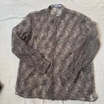 ZARA 자수 장식 시스루 셔츠 그레이 EU48