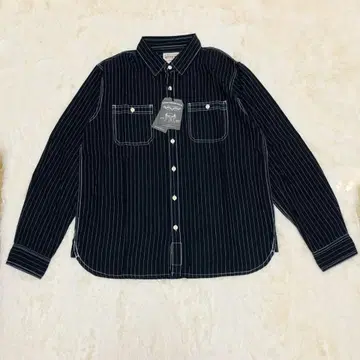 워바쉬 셔츠 인디고 스트라이프 긴팔 셔츠 다크 네이비 XL 아메카지