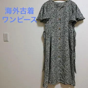 하나뿐인 꽃무늬 반팔 롱 원피스 네이비 골드 버튼