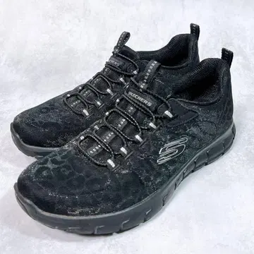 새상품급 [ 스케쳐스 ] 경량 스니커즈 (24.5) 레오파드 라메감 블랙