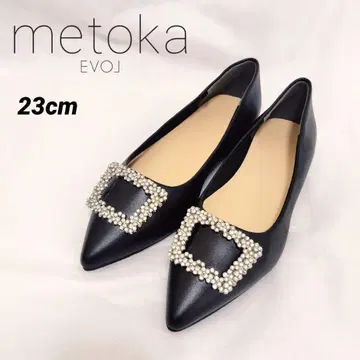 새상품 EVOLmetoka 비쥬 버클 플랫 블랙 23cm