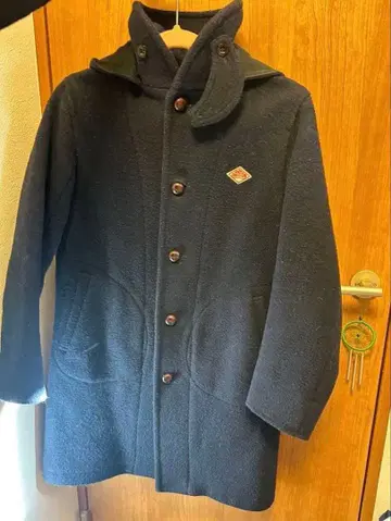 단톤 울 모사 롱 코트 후드 2way 네이비