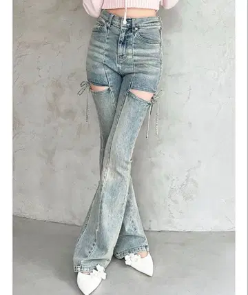 RESEXXY 컷 아웃 리본 데님 팬츠 라이브 L