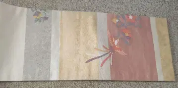 거의 미사용 나고야 오비 꽃무늬 핑크 골드 그레이 블루 봉황 새