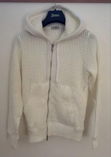 SeaGreen 와플 편직 후드 부착 후드티 화이트