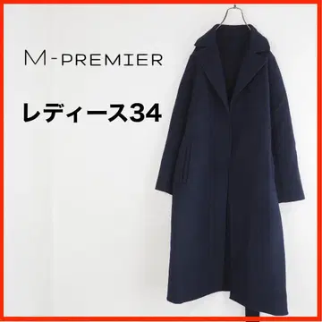 A4313 새상품급 M-premier 롱 코트 울 34 네이비