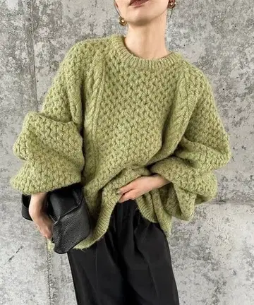 벌룬 슬리브 라이트 그린 니트