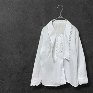 셔츠 블라우스 레이스 고급 청순 걸리시 칠분~긴팔 화이트