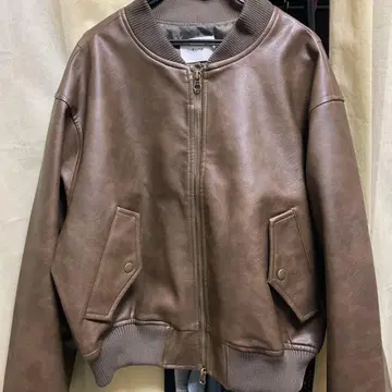 Bleme 브라운 레더 봄버 자켓