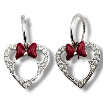 스와로브스키 미니 하트 리본 실버 귀걸이 DISNEY