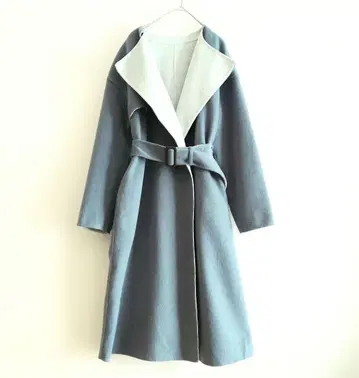 g 언타이틀 롱 리버 코트 더블 페이스 벨트 더스티 블루