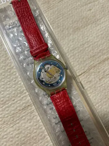 새상품급 스와치 Swatch 오토매틱 스켈레톤 모델 레드 헤드