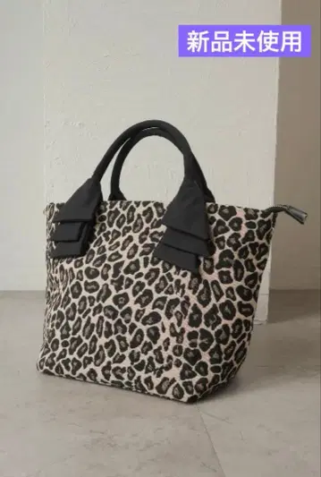 새상품 CURIBISCUI 리본 핸들 레오파드 무늬 토트백