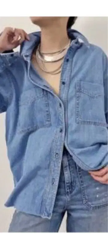 ASKKNY 데님 블루 오버 사이즈 셔츠