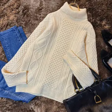 새상품급 * 저널 스탠다드 아란 니트 울 터틀넥 화이트