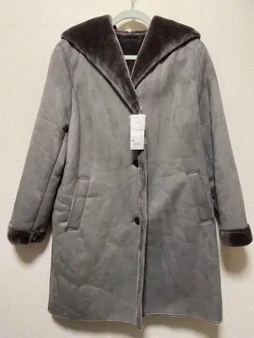 새상품 유니클로 여성용 그레이 무스탕 터치 후디드 코트 XL