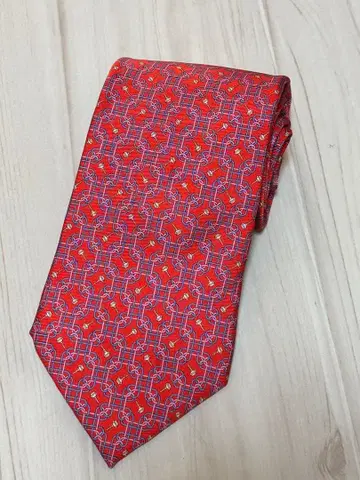 던힐 넥타이 빨간색 오렌지 나사 패턴 던힐