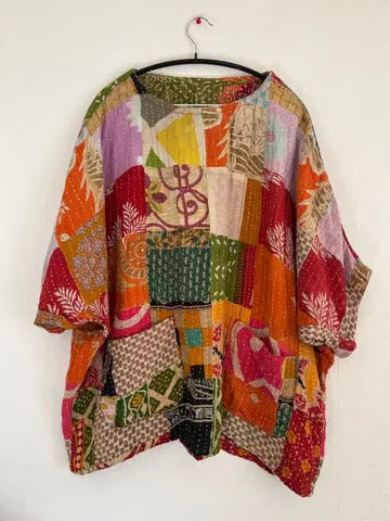 자수 빈티지 원단 패치워크 보로 리버서블 블라우스