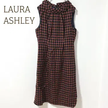 로라 애슐리 슬리브리스 하운드투스 패턴 원피스 S 올 패턴 하이넥