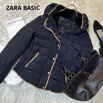 ZARA BASIC 다운 자켓 숏 기장 후드 부착 네이비 M