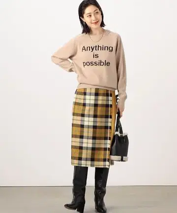 노리즈 로고 니트 자카드 크루넥 풀오버 니트 베이지