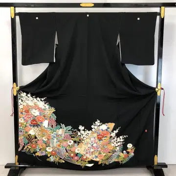 흑색 토메소데 작가 작품 부채 꽃무늬 KK-1983