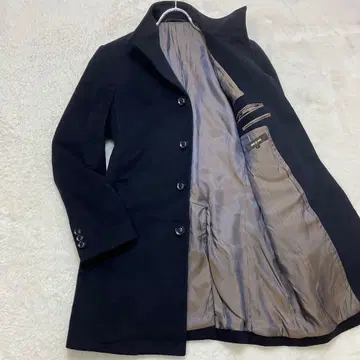 새상품급 꼼사맨 캐시미어 스탠드 카라 안감 레인보우색 체스터 코트 블랙