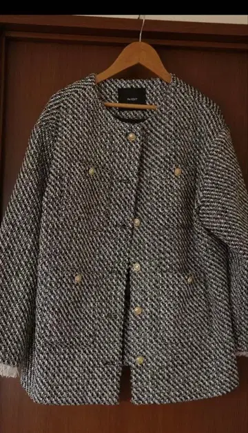 트위드 프린지 노카라 자켓