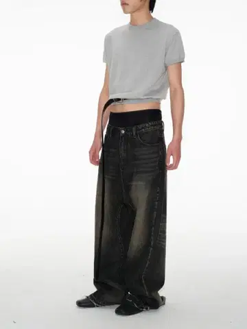 JCAESAR 로우라이즈 데콘스트럭션 데님 XS 블랙