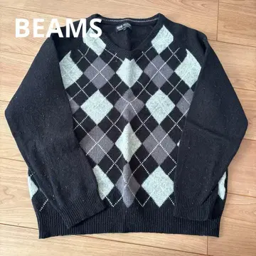 BEAMS HEART 아가일 무늬 니트 스웨터 L