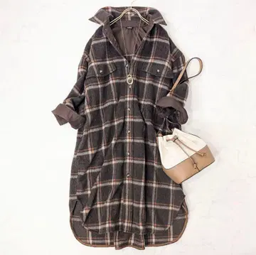 새상품급 maillot 울 알파카 셔츠 원피스 체크 무늬 가을/겨울