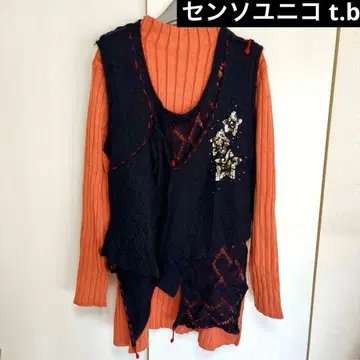 [ 2벌 세트 ] 크로이스 센소유니코 t.b 긴팔 티셔츠 니트 베스트