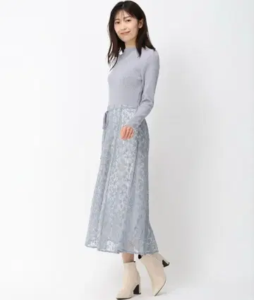 택 포함 미사용 새상품 전개 레이스 도킹 원피스