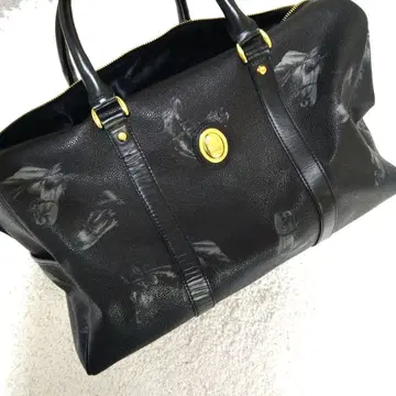 블랙 가죽 보스턴 백 말 프린트