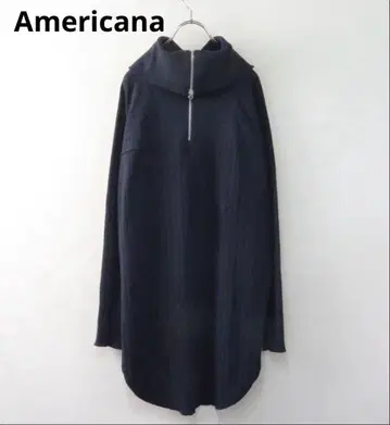 아메리카나 하프 지퍼 터틀 리브 니트 네이비