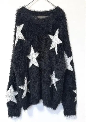 오버 사이즈 모헤어 별 패턴 스웨터 블랙